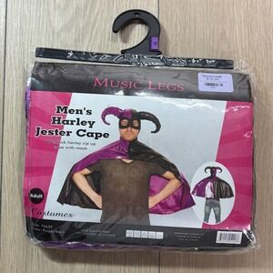 Music Legs Halloween Mens Harley Jester Cape Wet Look Zip Up Hooded Cape Mask